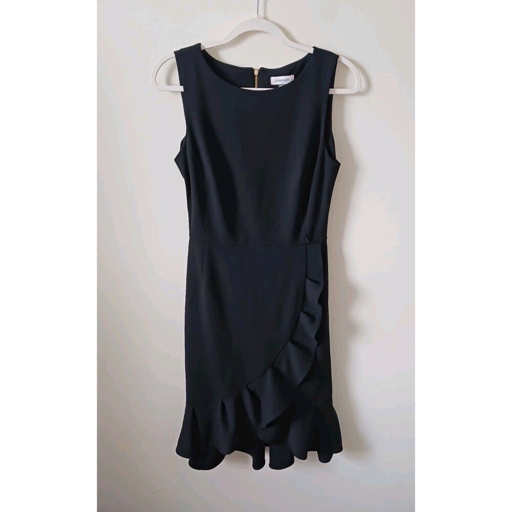 Calvin Klein Womens Black Shift Dress Belted Sleeveless Stretch Size‎ 10